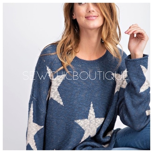 Teal Star Patterned Knitted Pullover Sweater - Picture 1 of 7
